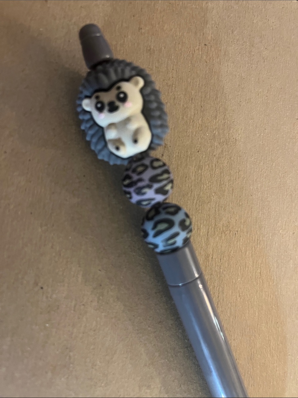 Cute Hedgehog Beaded Novelty Pen in Gray - Decorative Writing Pen Handmade 72